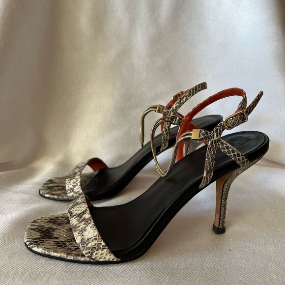 Diane Von Furstenberg snakeskin sandals with gold ankle strap, size 7.‎ - Picture 1 of 7